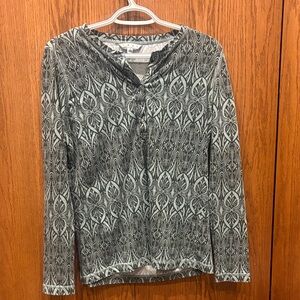CAbi Black and White Patterned Long Sleeve Top